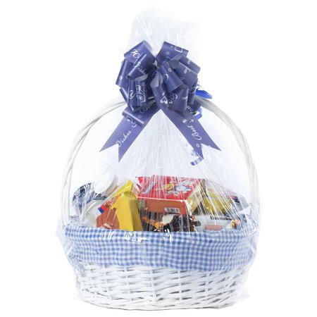 Vintiquewise White Round Willow Gift Basket, with Blue and White Gingham Liner and Handles, Medium QI004550BL.M